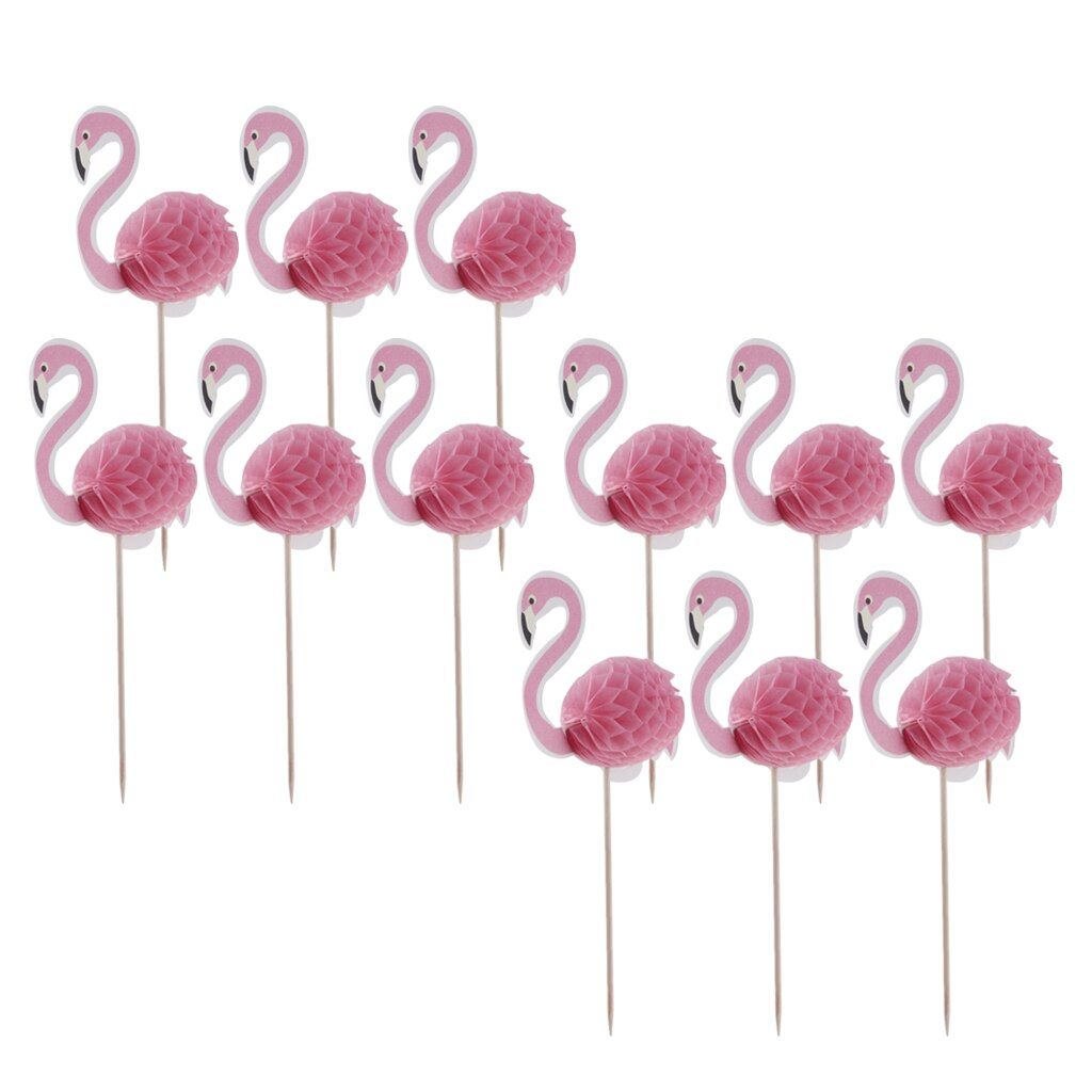12 Pack 3D Flamingo Cupcakes Feestartikelen Toppers Voedsel Picks Cocktail Tropische Cupcake Decoratie