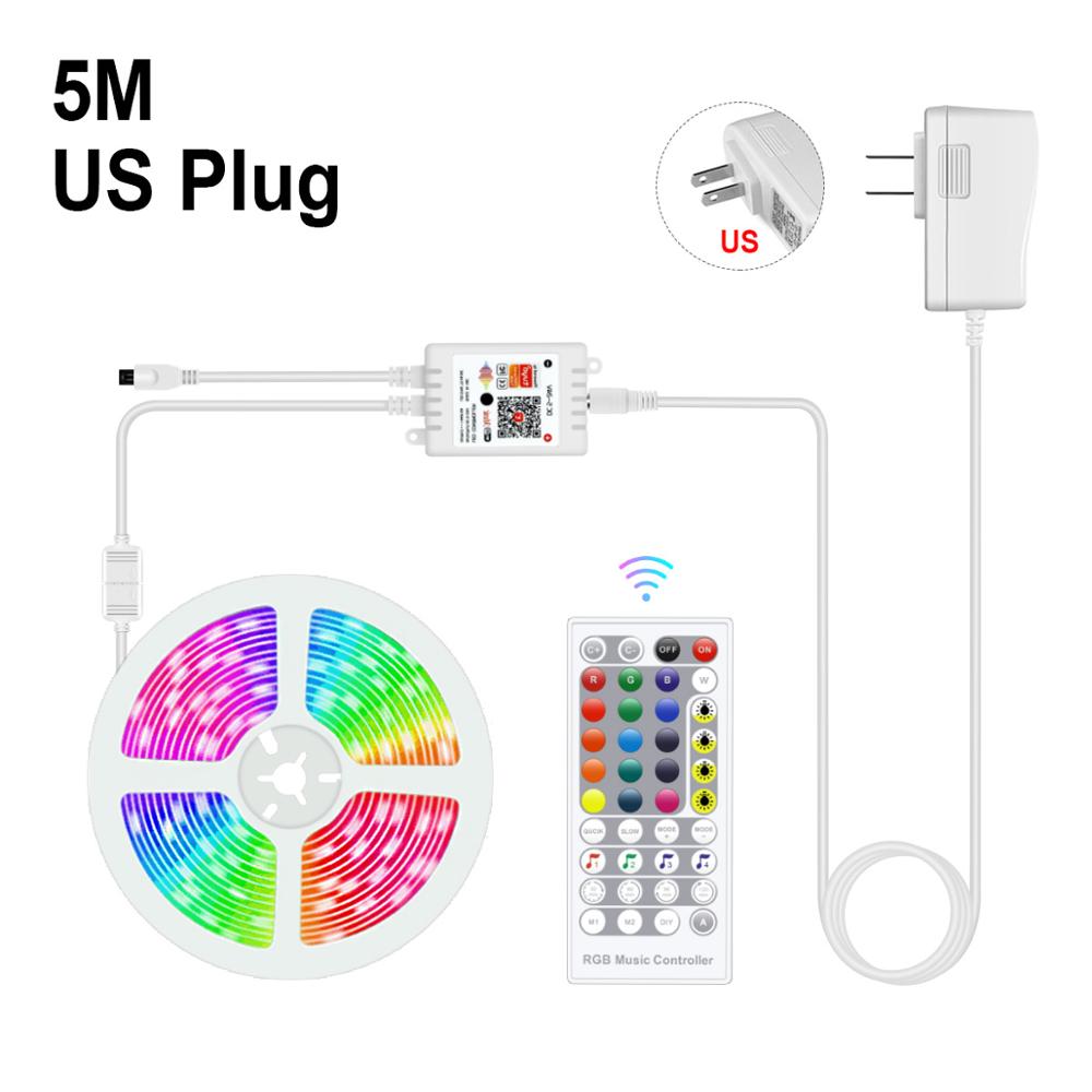 Wifi tuya smart musik led strip lys tv baggrundsbelysningssæt med alexa google home 5050 rgb dæmpbar 5m 10m 15m dc 12v stemmestyring: 5m sæt med os stik
