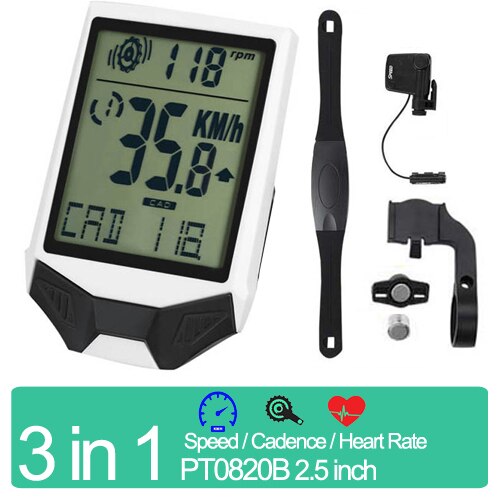 Wireless Bicycle Odometer Multifunctional , Heart Rate Bicycle Computer, Cadence Cycle Computer, Nightlight, Waterproof: HRM White