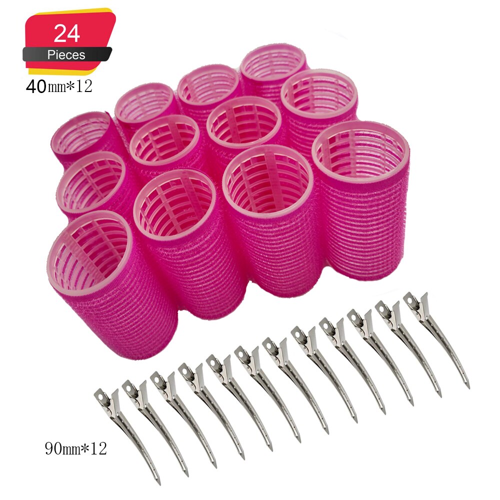 Rulos para el cabello con pinzas de Metal para el cabello, rizadores de peluquería con autoagarre, juegos de rizadores de pelo, DIY, uso doméstico, salón de varios tamaños, paquete de 24 unidades: 4.0cm color random
