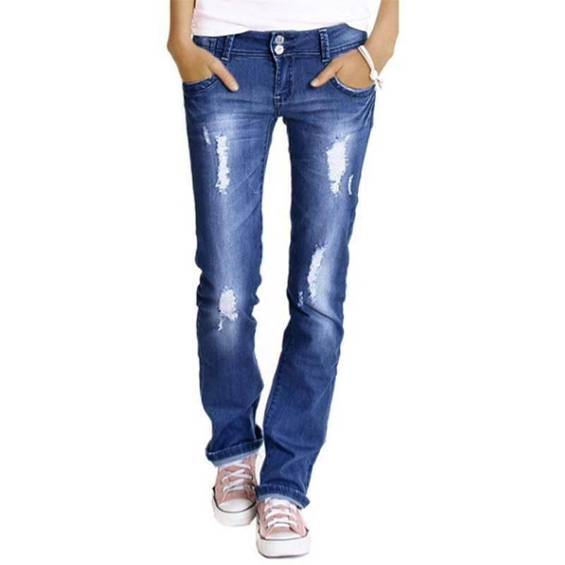 Frauen Jeans Distressed Jeans Damen Zerrissene Denim Hosen Plus Größe Dünne Jeans Hose Casual Hosen Frauen Kleidung: Dark Blue / M