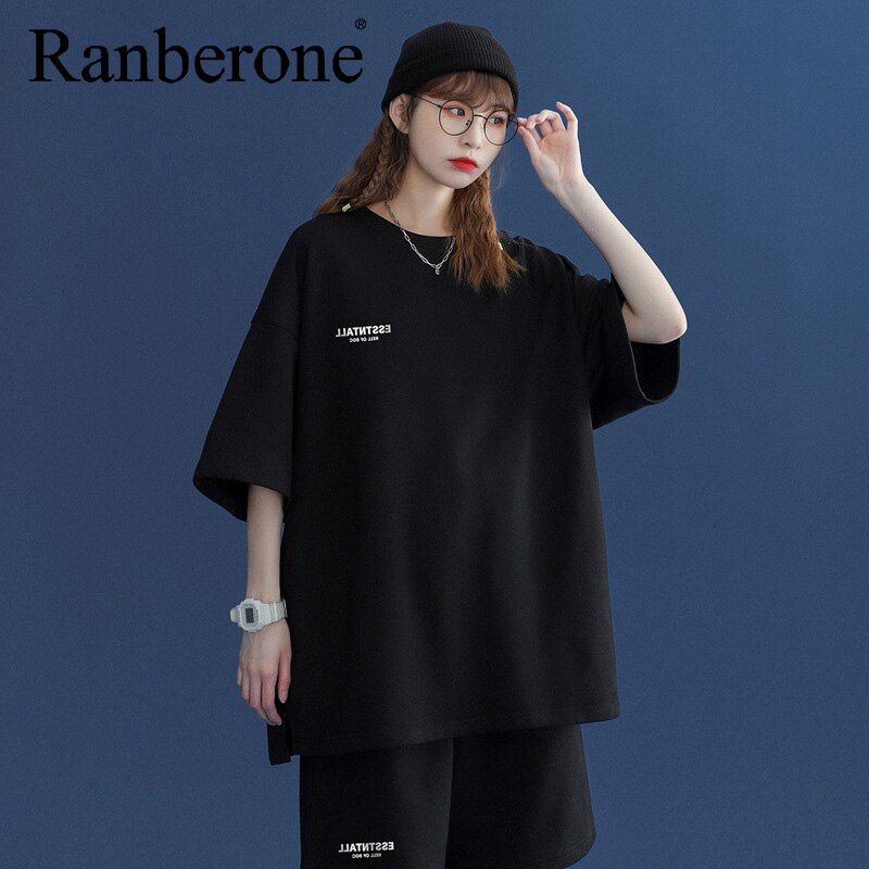 Ranberone oversized sportanzug, lässiges laufoutfit, shorts-set, damen, frühling/sommer, zweiteilig