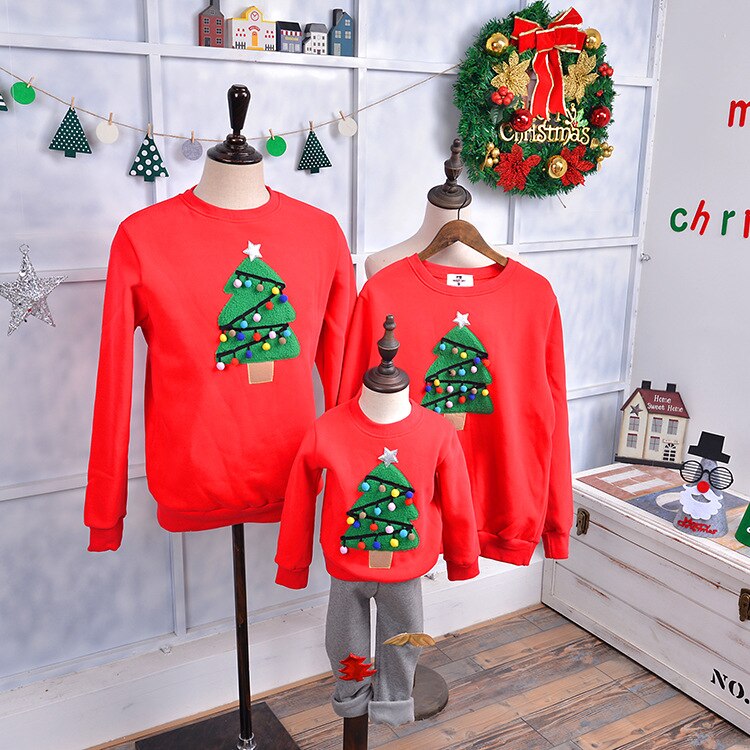Nuovo Anno Famiglia Vestiti di Corrispondenza Donne Di Natale per Bambini di Età Pigiami di Natale Babbo Natale Maglie E Maglioni Albero di Natale Del Ricamo Rosso Verde con Cappuccio