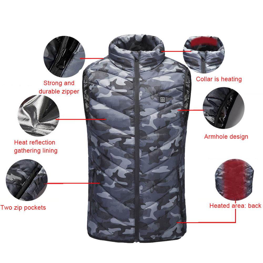 Veste Chauffante Camouflage Pour Homme/femme - 7 Zones De Chaleur - 3 Niveaux De Température - Alimentation Par Powerbank USB - 5