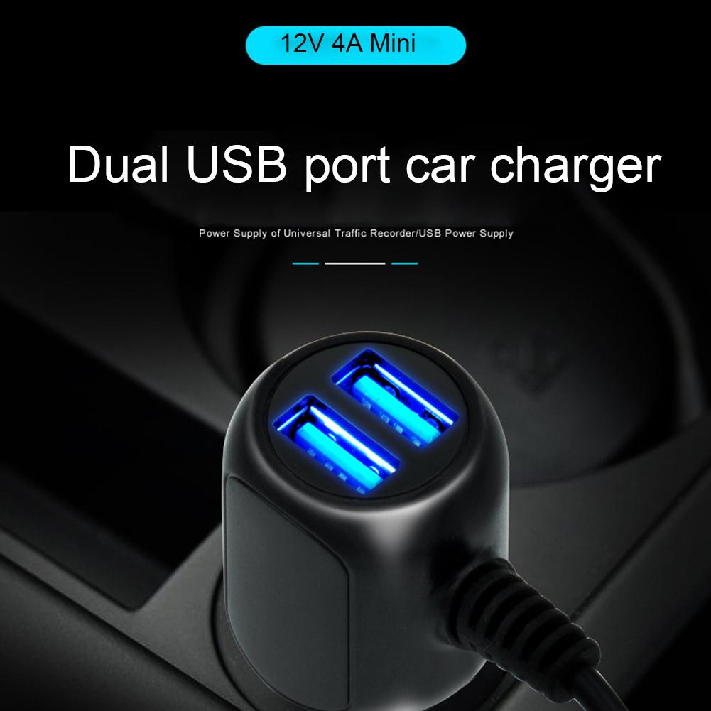 1PC 12V 4A Mini / Micro Cable Interface Dual USB Port Car Charger For Dash Cam DVR RF Charging With 3.5m Cable