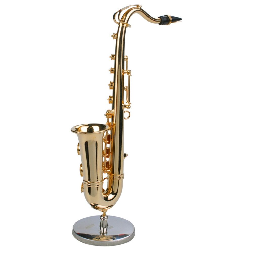 Mini-saxophon, vergoldetes miniatur-saxophonmodell mit metallständer zur dekoration