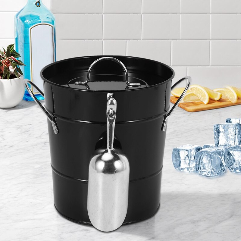 Thickened Tin Bucket with Lid Ice Bucket Portable Round Small Ice Bucket Bar Beer Bucket Ice Cube Container