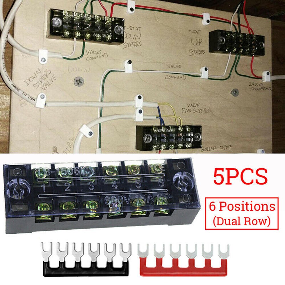 15 Stk/set 6 Punt Auto Marine Power Distributie Bus Bar Terminal Block 600V 15A Zwart Rood Terminal Barrier Strip