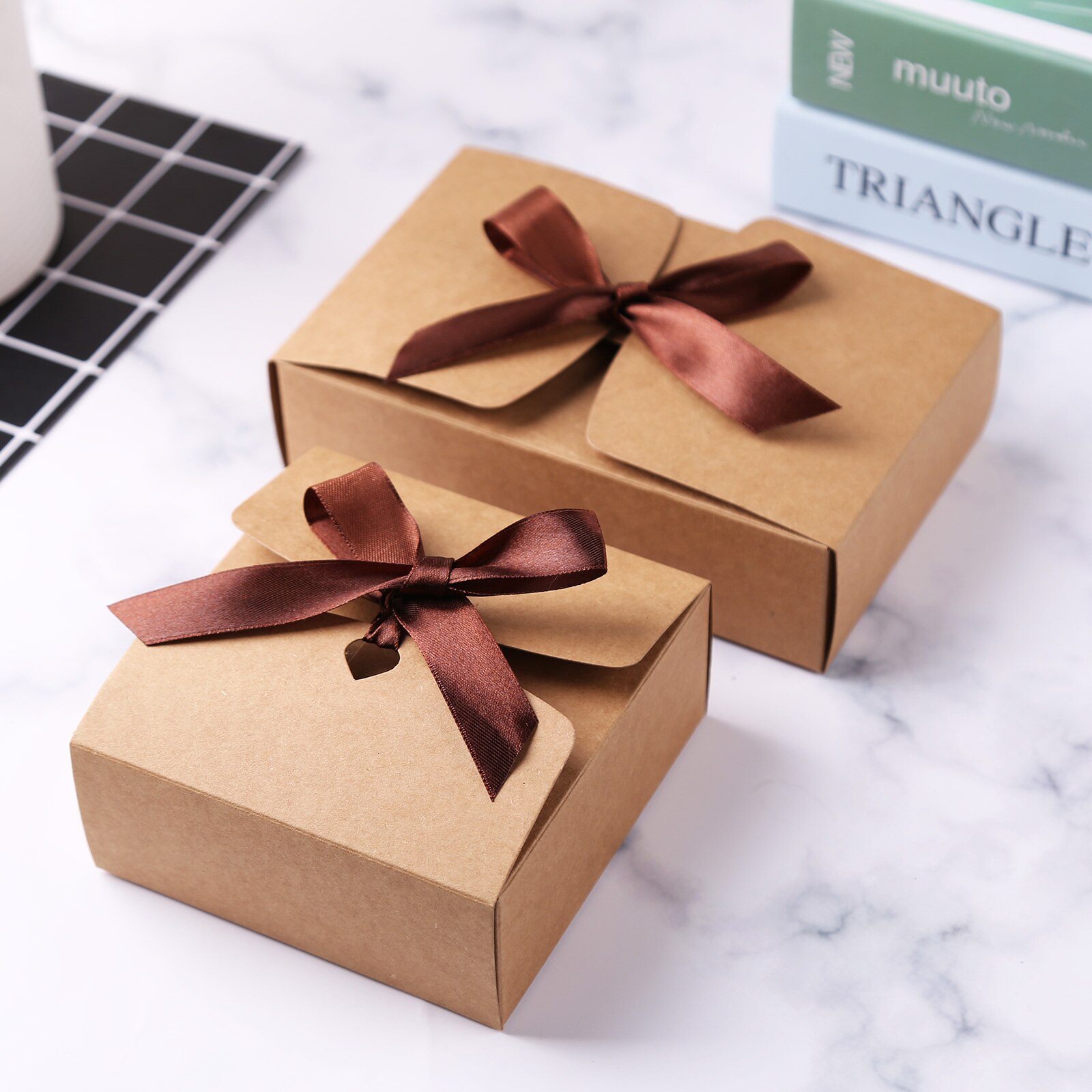 10pcs Box Kraft Paper Packing Box Candy Chocolate Cookies Bag Birthday Decor Foldable Presents Package Wrap Organizer