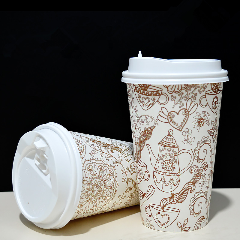 50 Stuks Creatieve Bloem Wegwerp Koffie Cup 8 Oz/14 Oz/16 Oz Afternoon Tea Papier cup Takeaway Verpakking Met Deksel
