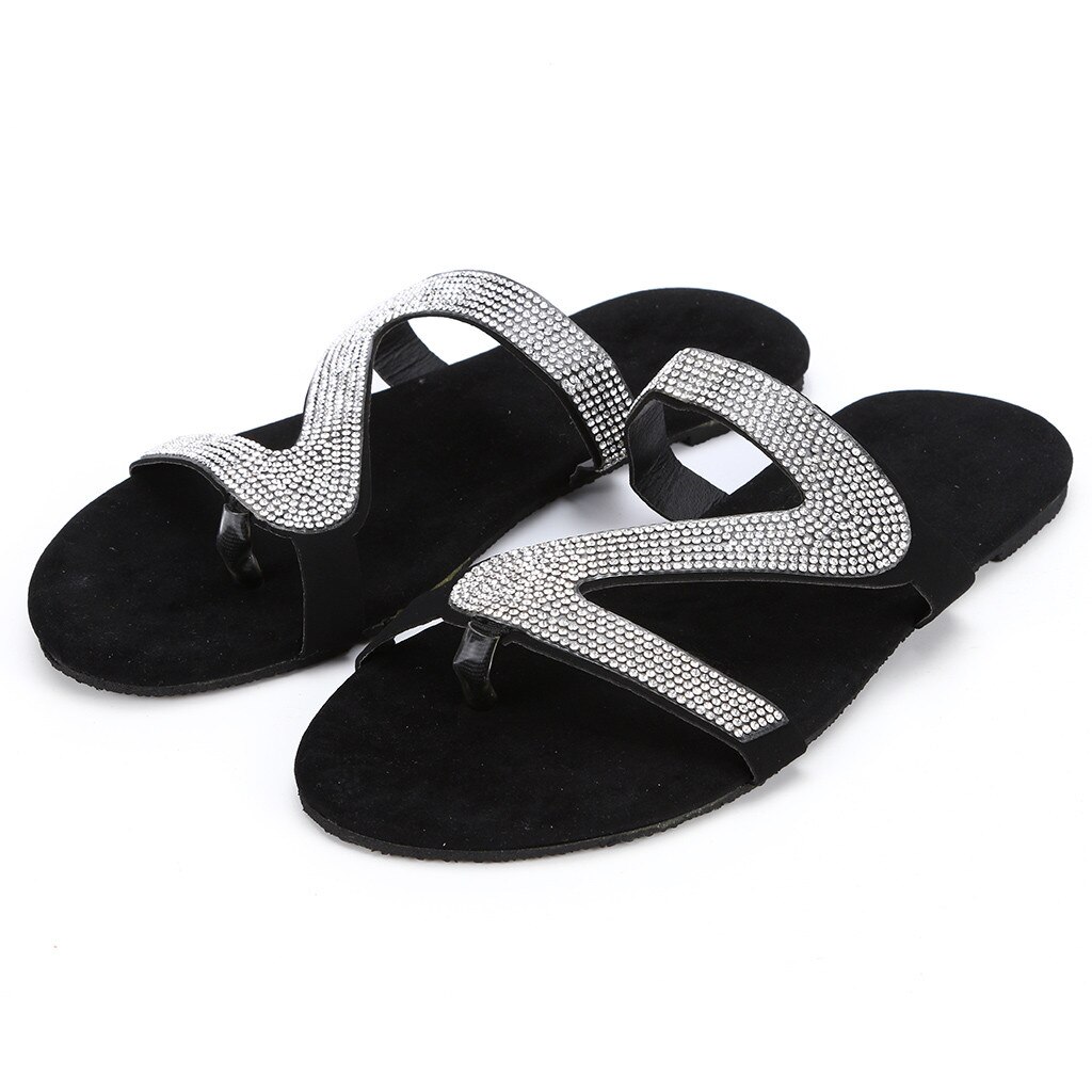 Summer Sandals Women Flip Flops Rhinestone Flat Sandals Ladies Slippers Shoes Female Round Toe Bling Luxury Sandalias Mujer