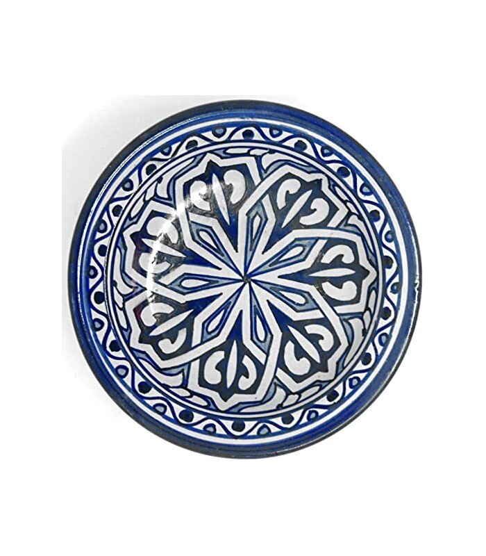 Assiette creuse arabe - Céramique de Fès - 25 cm - Peint à la main - Bleu et blanc