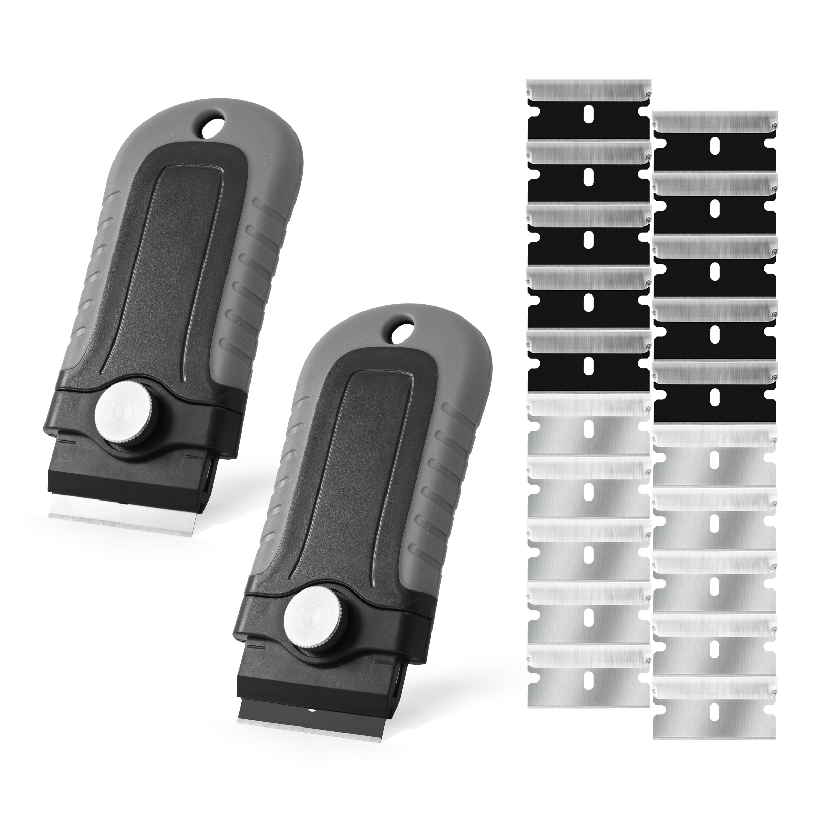 EHDIS 2 uds raspador de cuchillas de afeitar con caja de almacenamiento de cuchillas removedor de tinjes de ventana de envoltura de vinilo de carbono + 20 piezas cuchillas de Metal/plástico de 1,5 pulgadas: Rojo