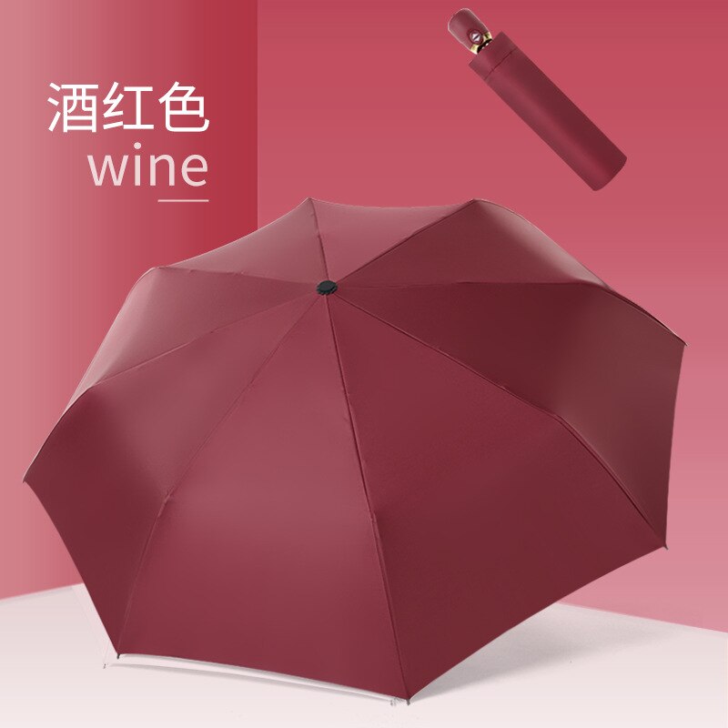 Ins Automatische Paraplu Opvouwbare Parasol Parasol Paraplu Paraplu Regen Vrouwen Strand Paraplu Mode Multi-color: Wine red