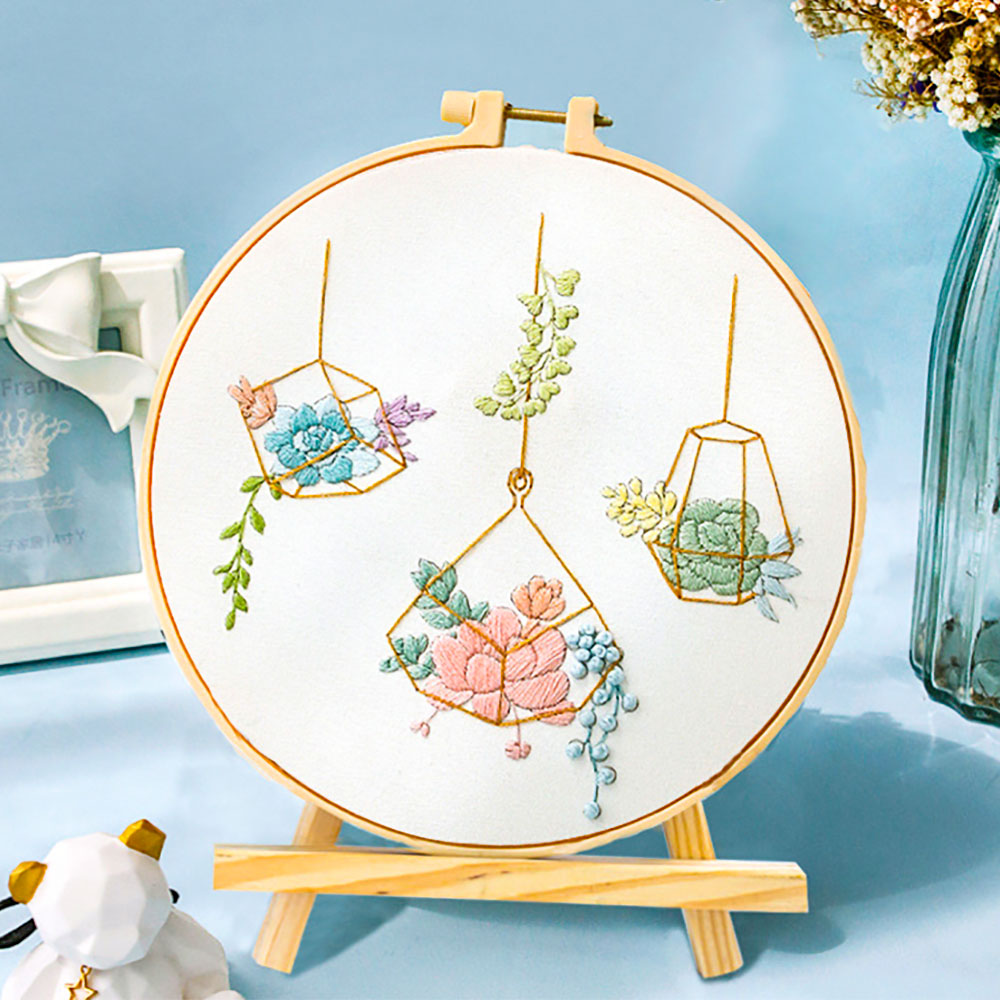 Kit de punto de cruz estampado, bordado de flores, planta, conjunto para principiantes todo incluido para adultos, arte de relajación, artesanía, aro de de cumpleaños: Gris oscuro