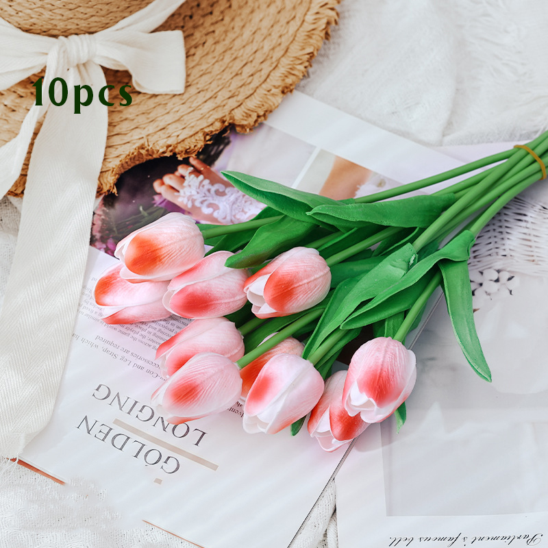 10 stk kunstig tulipanbukett hjem hagedekorasjon bukett bryllup brudebukett festlig fest håndverk vase plantedekorasjoner: Himmelblå