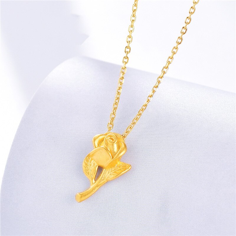 Puur Goud 999 Rose Bloem Hanger Vrouw 24K Echte Gouden Hanger 18K Ketting Mode Romantische Sieraden