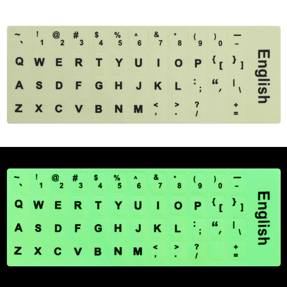 Neue Leucht Tastatur Aufkleber Spanisch/Englisch/Russisch/Arabisch/Französisch Sprache knapp Schutzhülle Film Alphabet Geschmack Layout: Englisch