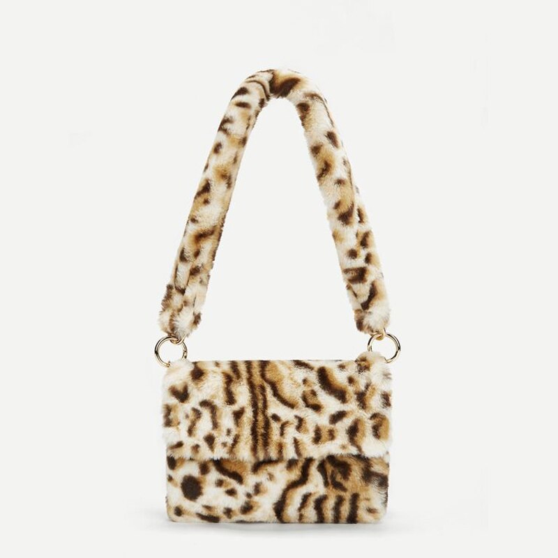 Vrouwen Tas Winter Faux Fur Schoudertas Handtas Dame Luipaard Print Handtas Vrouwelijke Party Kleine Meisjes Draagtas Christmas