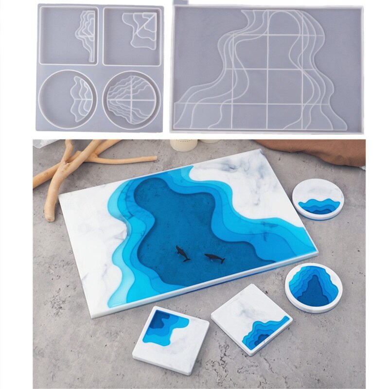 Plateau irrégulier d'égouttage de cristal en résine époxy, bricolage, terrasse d'océan, miroir de paysage, dessous de verre, moule en Silicone