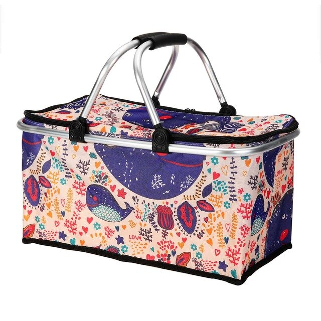 30L Tragbare Isolierte Mittagessen Tasche Kasten Falten Karikatur Gedruckt Mittagessen Tasche Picknick Tote Kühltasche Lebensmittel Wein Kasten: Beige
