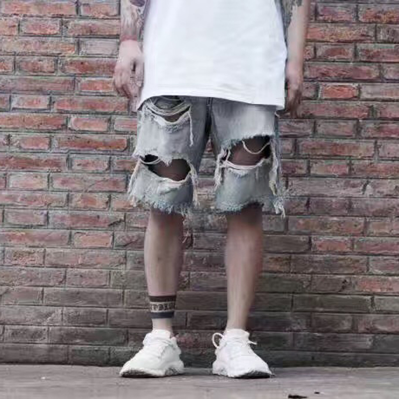 männer Sommer hiphop schweiß kurze Hose Lässige Jogginghose Elastische Taillenhose zerstört frazzle Jeans kurze Hose