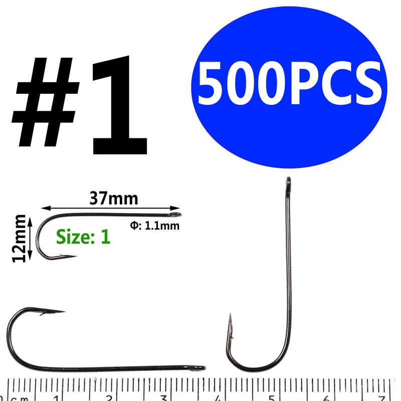 Bimoo 500PCS Aberdeen Long Shank Fish Hook Saltwater Fresh Water Hooks Sabiki Rig Streamer Fly Hook Size 10 4 2 2/0: size1 500pcs
