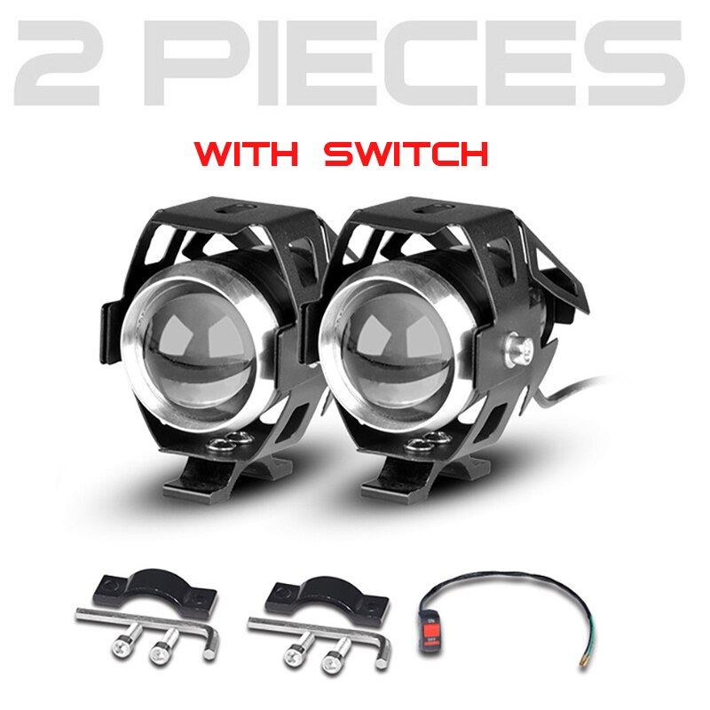 Faros auxiliares blancos para motocicleta, 2 uds., lámpara U5 led para moto, accesorios de foco de 12V para moto DRL, luces delanteras con interruptor: Default Title