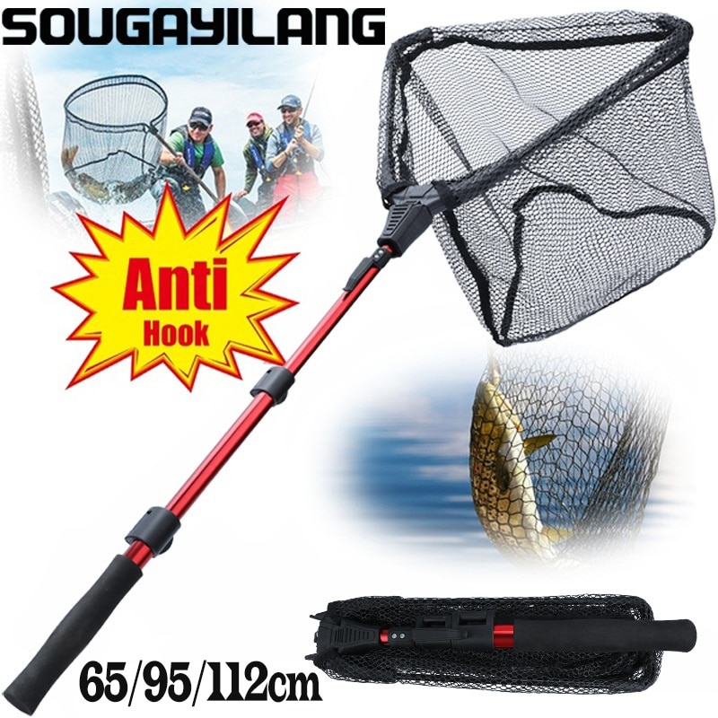 Sougayilang Fishing Net 65/95/112cm Folding Fishing Brail Net Telescopic Fishing Landing Net Scoop with Eva Handle Fishing Tools