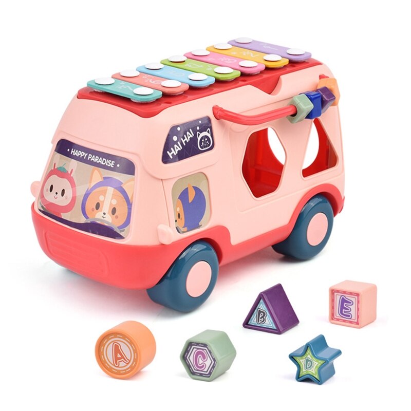Musical Instrument Baby Toy Knock Piano Music Bus Shape Sorter Early Education 23GD: Pink