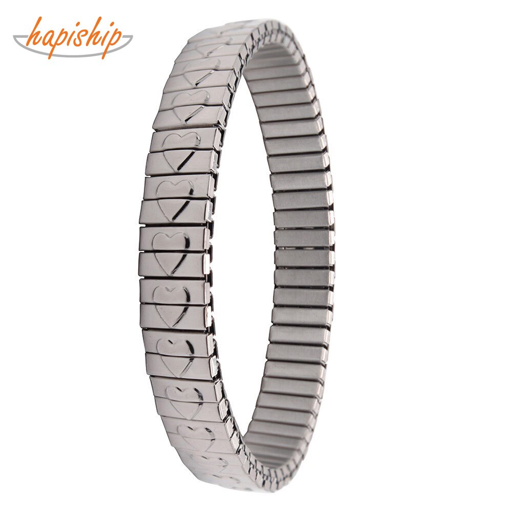 Hapiship Latest Trend Among Western 9mm 18cm Women Men's Classic Elastic Stainless Steel Cool Heart Bracelet Bangle MY06
