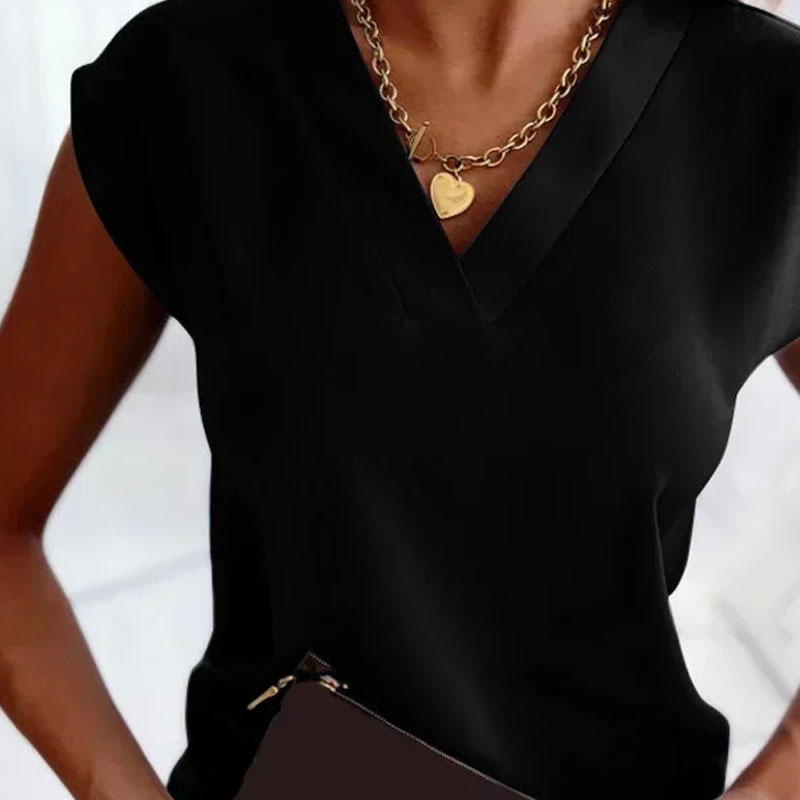 Camisas informales de de verano para Mujer, Tops de oficina para Mujer, blusa sencilla , ropa de manga corta con cuello en V para Mujer 2024 25684