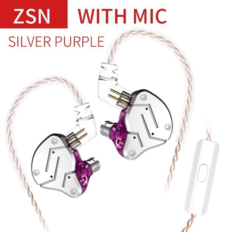 KZ ZSN Metal Earphones Hybrid technology 1BA+1DD HIFI Bass Earbuds In Ear Monitor Headset Sport Noise Cancelling Headphones: ZSN SilverPurple Mic
