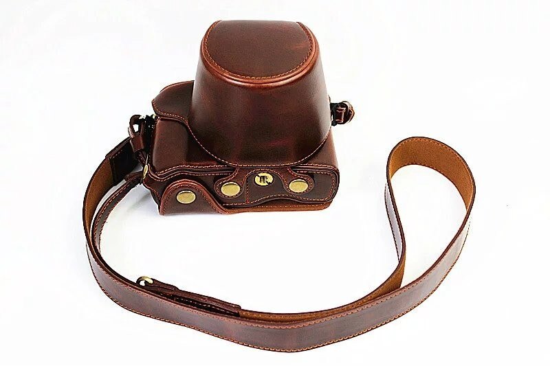 Luxury PU Leather Camera Case Cover for Olympus OMD EM10 II EM10 Mark II (14-42mm Lens) Open battery With Strap: Coffee