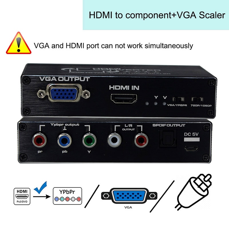 HDMI to RGB VGA 5RCA component converter HDMI to component Ypbpr converter Scaler HDMI in to Tpbpr out for PS4 apple TV DVD