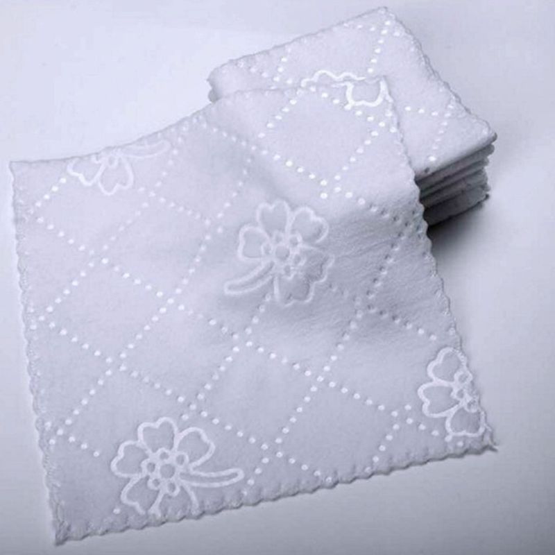 Servilleta blanca cuadrada de encaje con borde de corte ultrasónico, toallitas de fibra Wmbossed, pañuelo desechable, suministros para Hotel y restaurante, 1 unidad