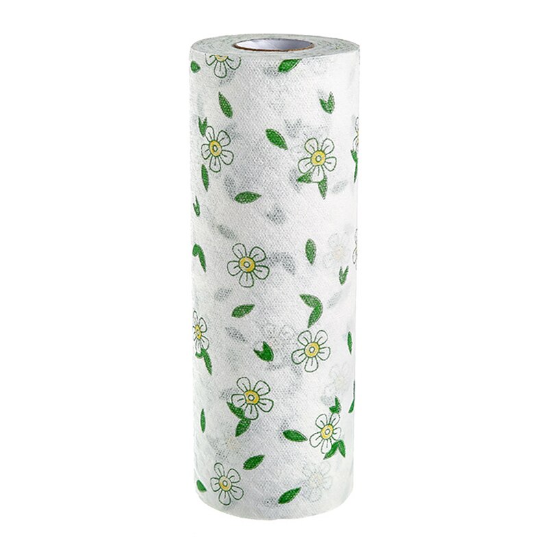 50pcs/Roll Disposable Cleaning Paper Towel Non Woven Fabric Kitchen Wiping Rag Cloth Anti-grease Cleaning Kitchen Paper: Flowers