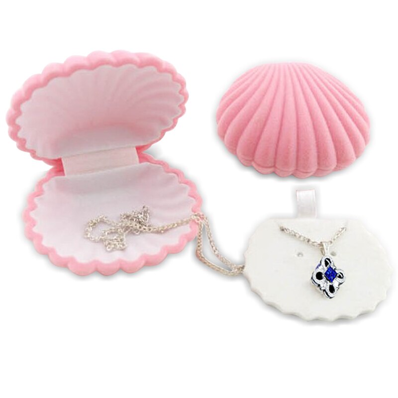 1 Stuk Shell Vorm Mooie Fluwelen Bruiloft Engagement Ring Box Voor Oorbellen Ketting Armband Sieraden Display Box Houder: Pink