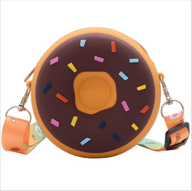 Kids Shoulder Bag Cross-Body Pack Round Adjustable Wide Strap Travel Large Capacity Rainbow Donut Printed Pockets: I