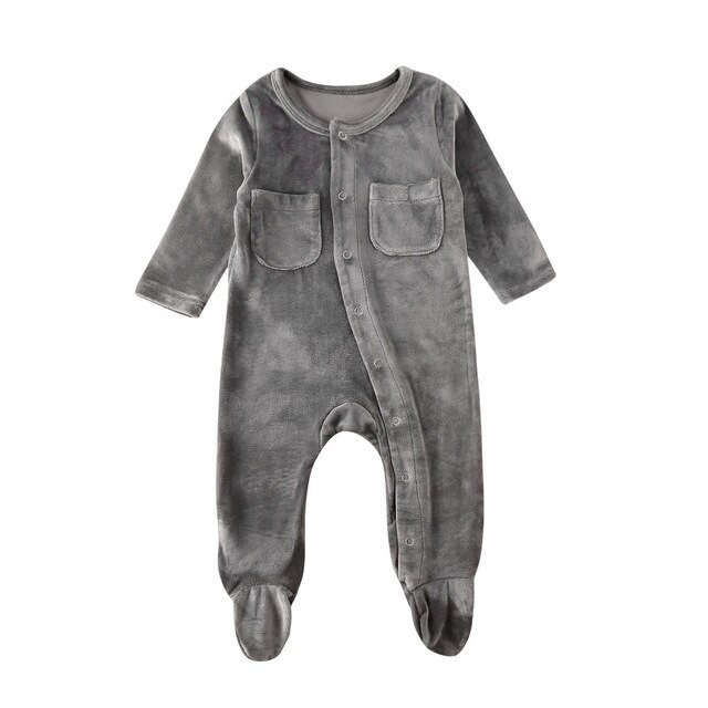 Barboteuse en velours à manches longues pour bébé fille et garçon de 0 à 18 mois, combinaison solide, vêtements pour bébé, automne: GRIS / 70