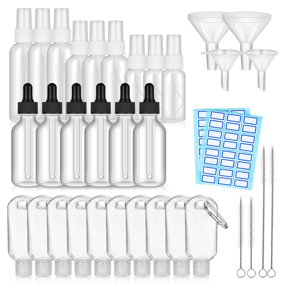 Set van 30/60/100ml lege spuitflessen, helder glazen druppelflesje, bewaarcontainer, lege sticker, make-up, cosmetisch hulpmiddel voor op reis