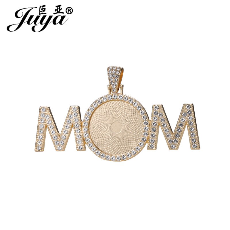 30PCS &quot;MOM&quot; Pendant Base Diamond Rhinestone Bezel 25mm Circle Blank Tray Charms For DIY Jewelry Making Accessories Women: KC golden