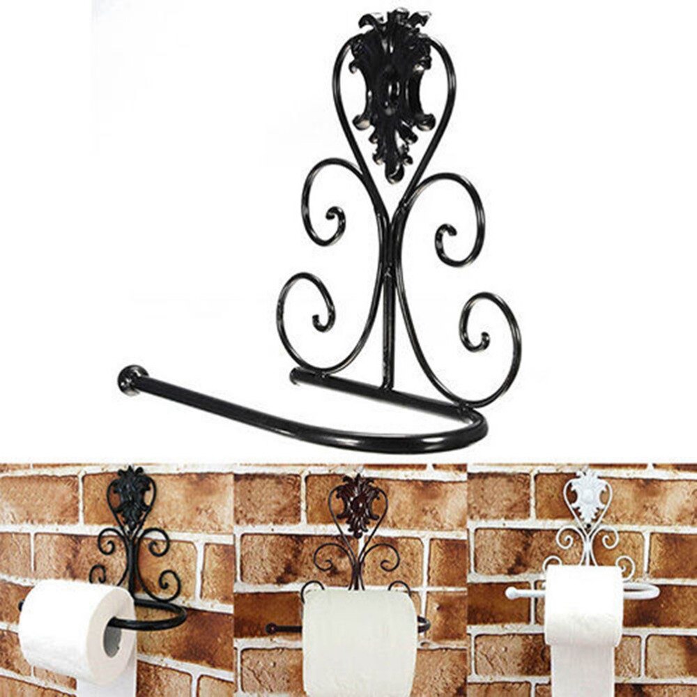 Vintage sort jern håndklædestativ toiletpapirrulleholder badeværelse vægmonteringsstativ toiletpapirholder 1 stk