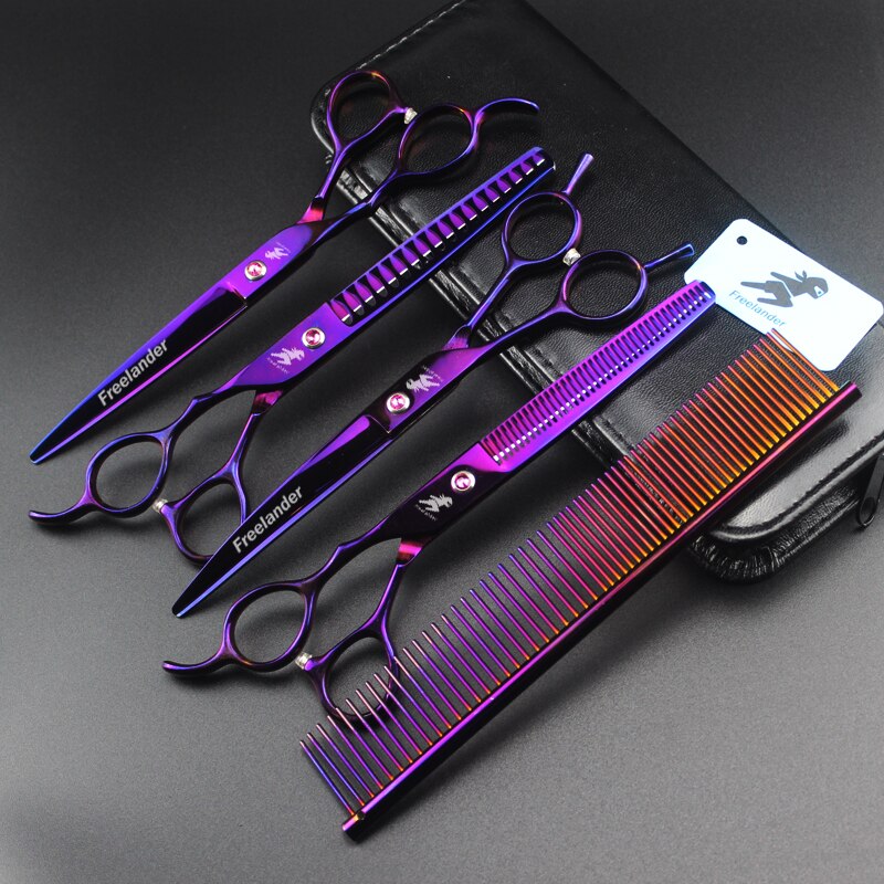 7 " pet grooming kit, straight and thinning scissors and curved pieces