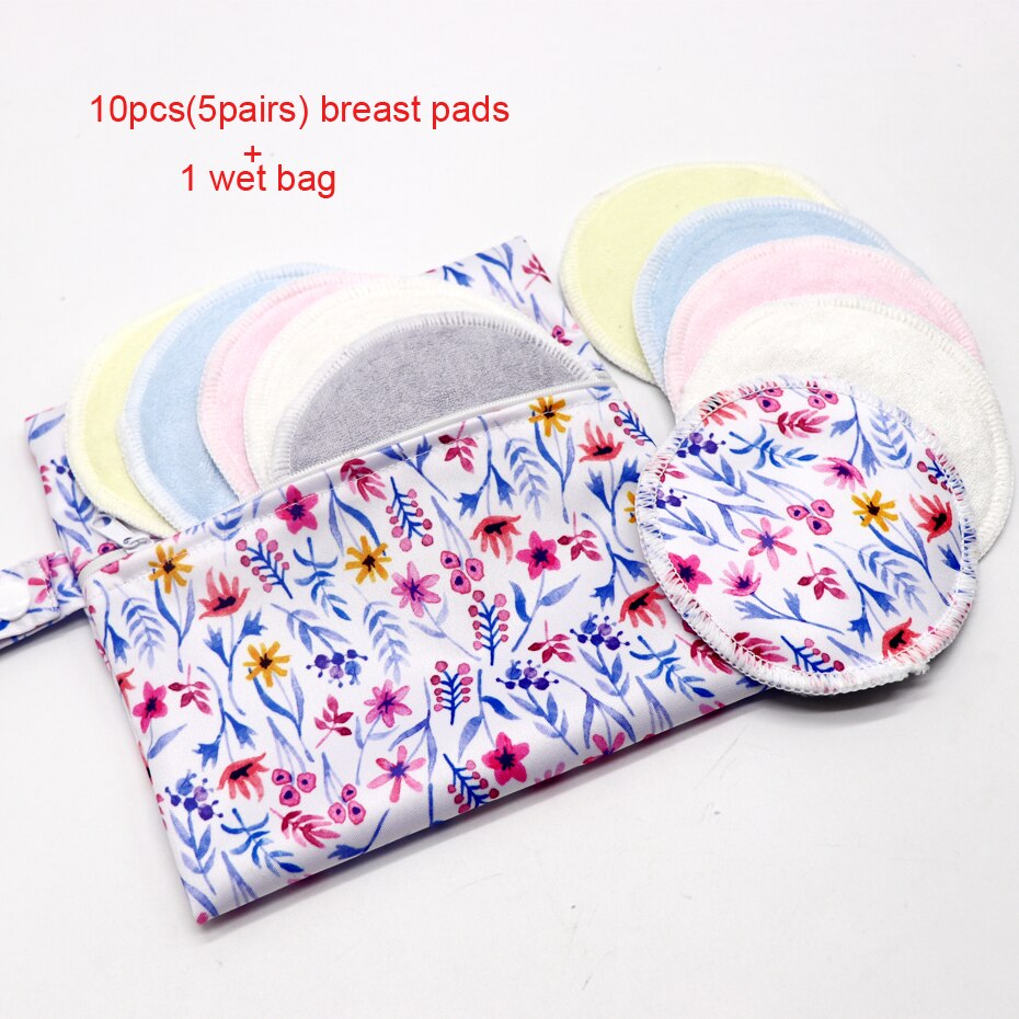 10Pcs Zoogcompressen Waterdicht Borstvoeding Zwangere Vrouwen Make Pad Bamboe Verpleging Pad Voor Mum Wasbare Met Natte Zak Herbruikbare: BP2-4
