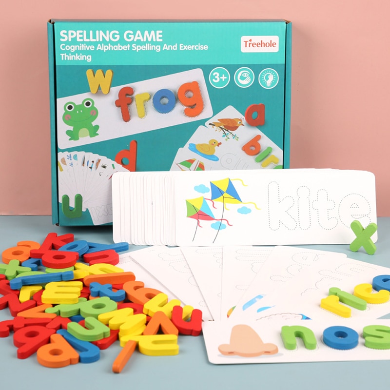 Kids Houten Alfabet Brief Leren Set Woord Spelling Praktijk Spel Engels Kaarten Educatief Speelgoed