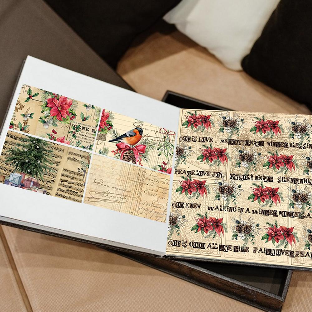 24 Sheets Scrapbook Paper Christmas Elements DIY Journal Supplies Aesthetic Retro Decorative Paper Scrapbooking Supplies Kit Eas