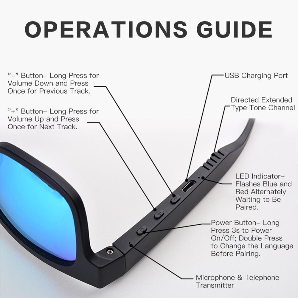 Vandtæt ledning af ledninger bluetooth smart briller håndfri opkald musik solbriller til alle telefoner