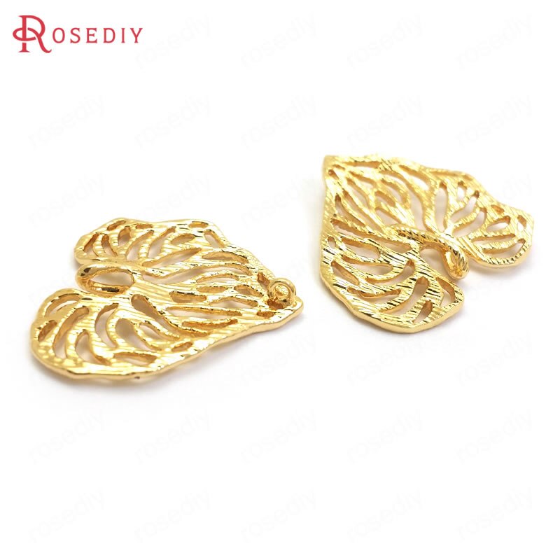 (37014)8PCS 20x19MM 24K Color Oro In Ottone Albero Foglia Foglie Pendenti E Ciondoli Pendenti Con Gemme E Perle di Alta Qualità Monili Che Fanno forniture