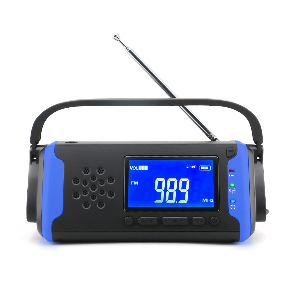 4000Mah Solar Radio Am/Fm Radio Lcd Multifunctionele Draagbare Emergency Radio Met Led Zaklamp Solar Mobiele Powerbank Radio: blue